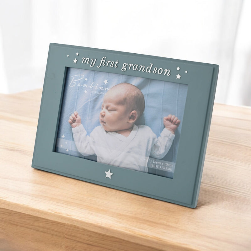 PRE-ORDER Bambino 'My First Grandson' Blue Photo Frame - 6" x 4"