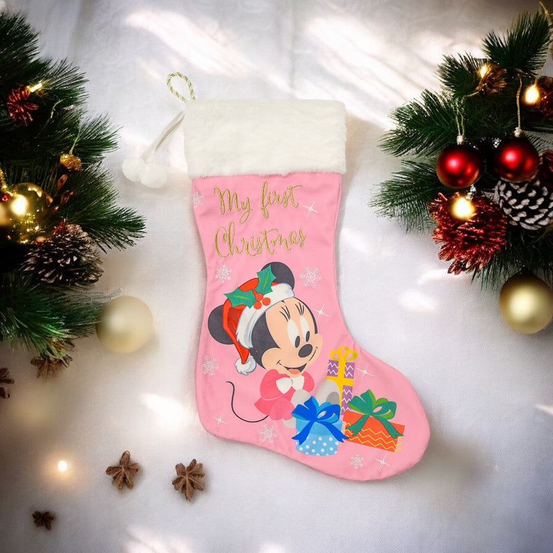 Disney Minnie Mouse 'My First Christmas' Pink Stocking