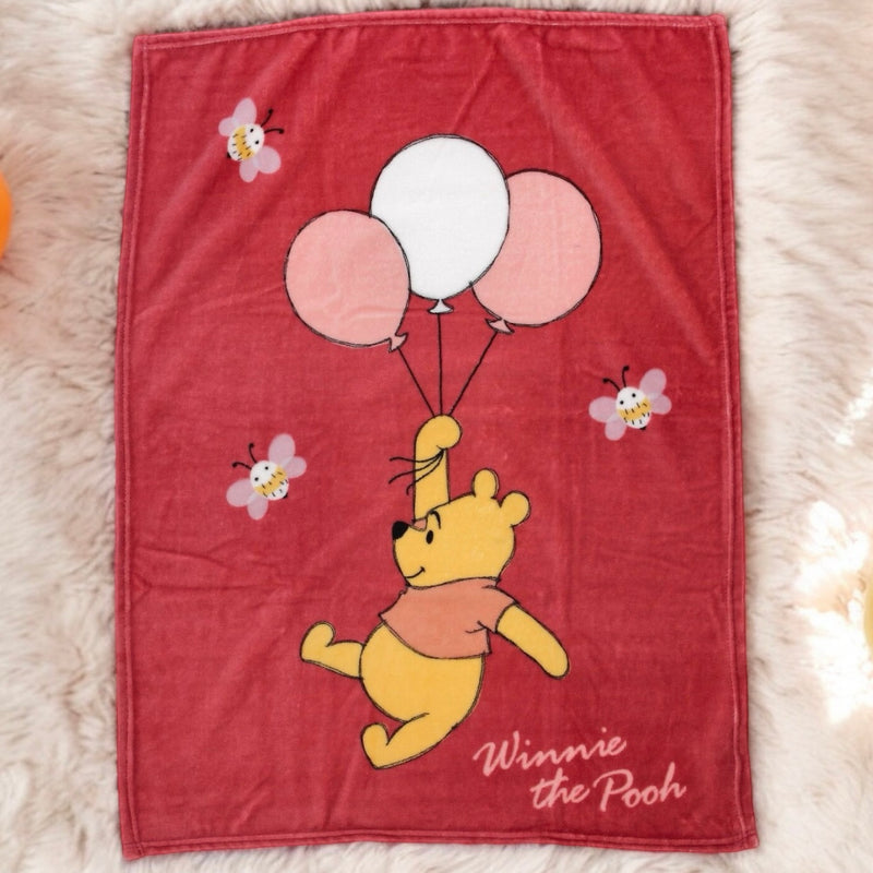 Disney Baby Winnie the Pooh With Balloons Deep Red Fleece Blanket