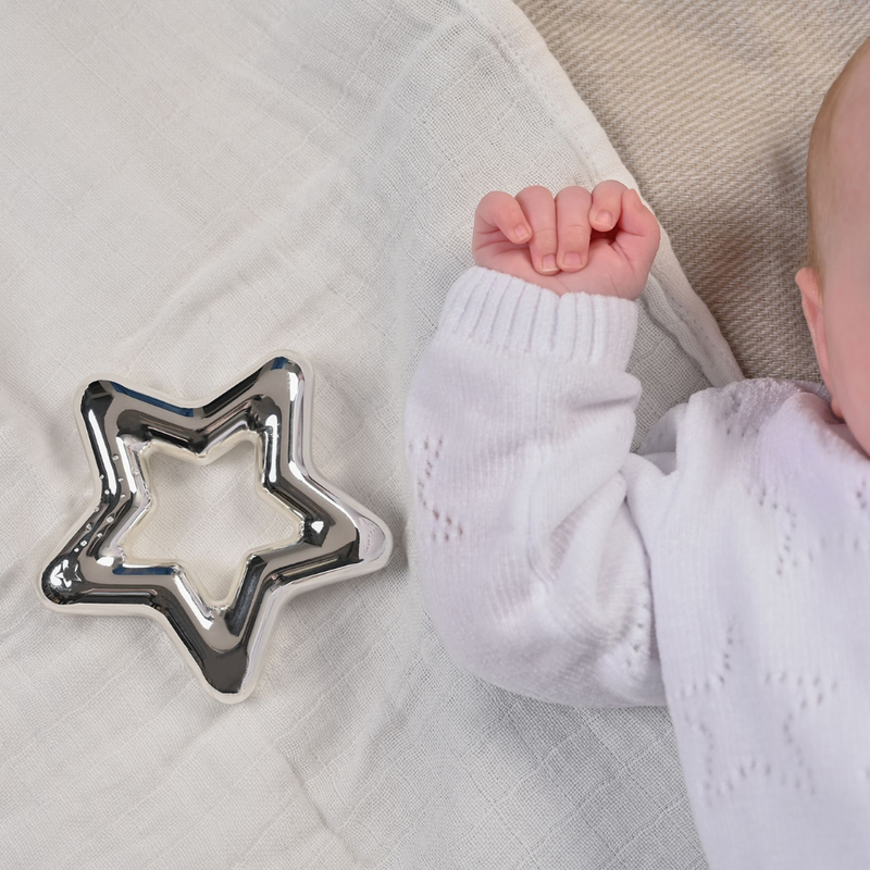 Bambino Silver Plated Star Rattle with Luxury Packaging