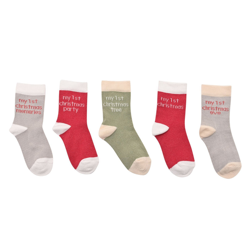 Bambino Gift Pack of 5 My First Christmas Milestones Socks (6-12m)