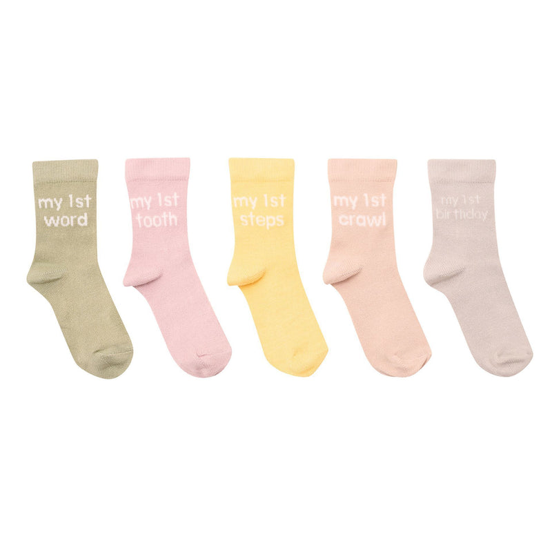 Bambino Gift Pack of 5 My First Milestones Socks (6-12m)