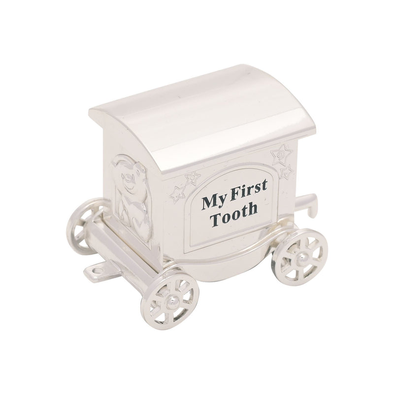 Bambino Silver Plated First Tooth and Curl Train Set With Two Carriages - Gift Boxed