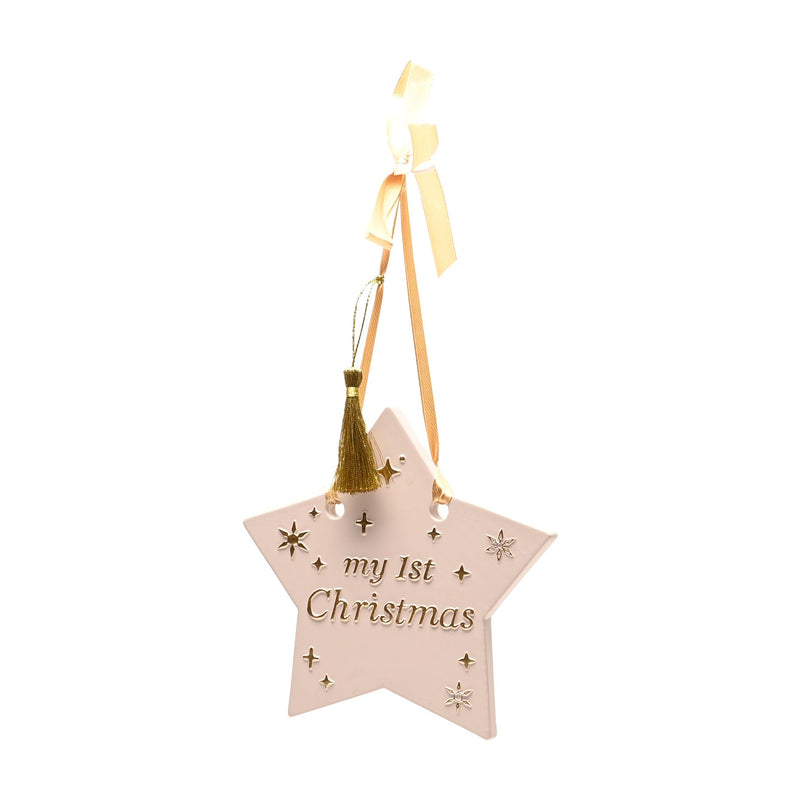 Bambino 'My 1st Christmas' Hanging Star Tassel Pink Plaque