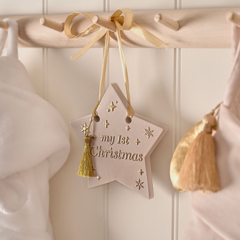 Bambino 'My 1st Christmas' Hanging Star Tassel Pink Plaque