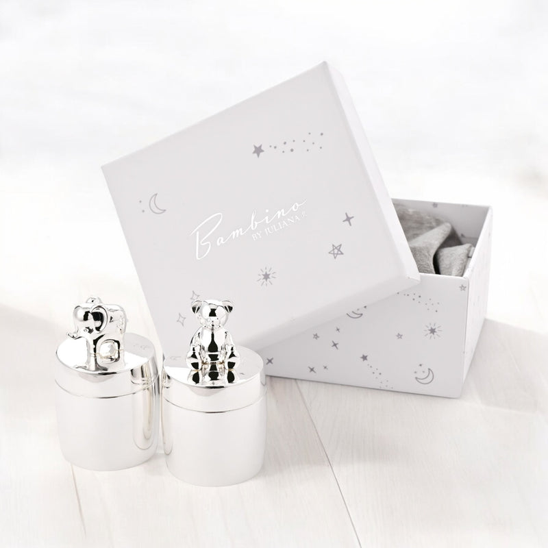 Bambino Silver Plated Elephant & Teddy Tooth & Curl Boxes with Luxury Packaging