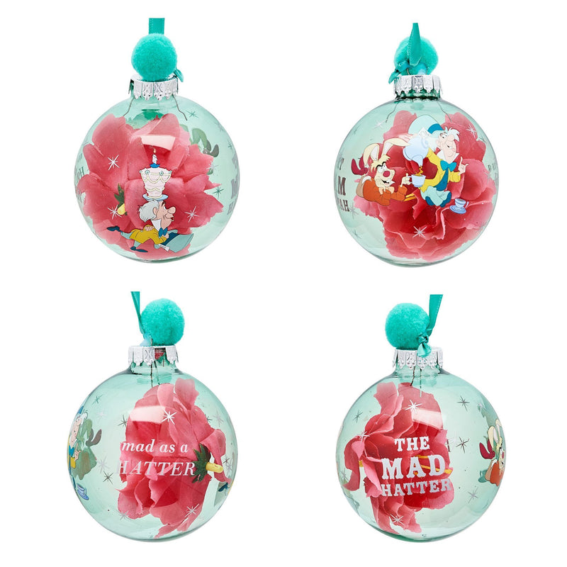 PRE-ORDER Disney Alice in Wonderland Set of 7 Colourful Flower Pom Pom Baubles in Gift Box