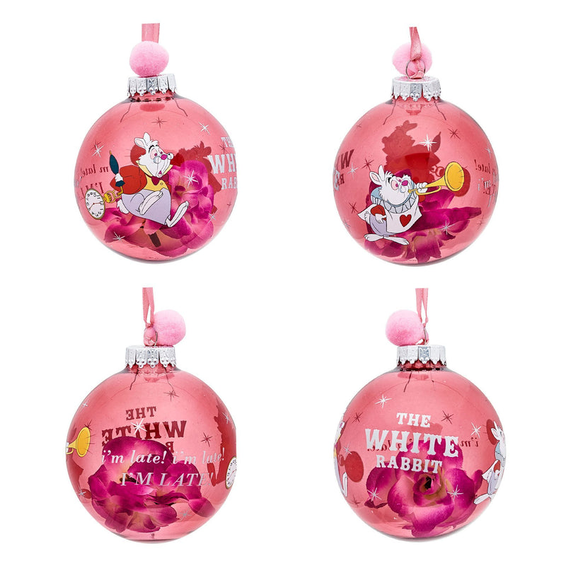 Disney Alice in Wonderland Set of 7 Colourful Flower Pom Pom Baubles in Gift Box