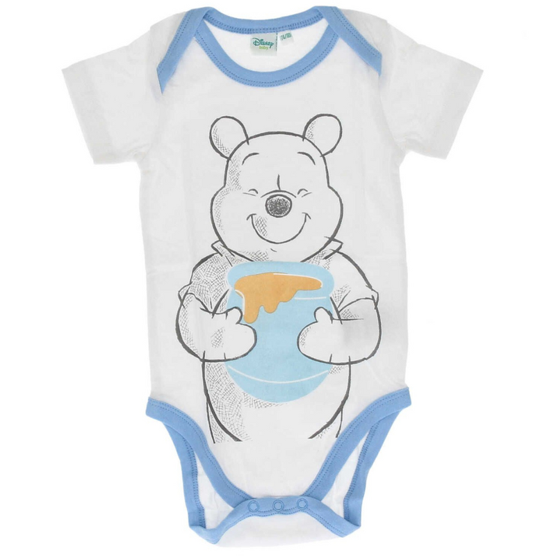 Disney Baby Winnie the Pooh Blue and White Honeypot Bodysuit (3-12M)