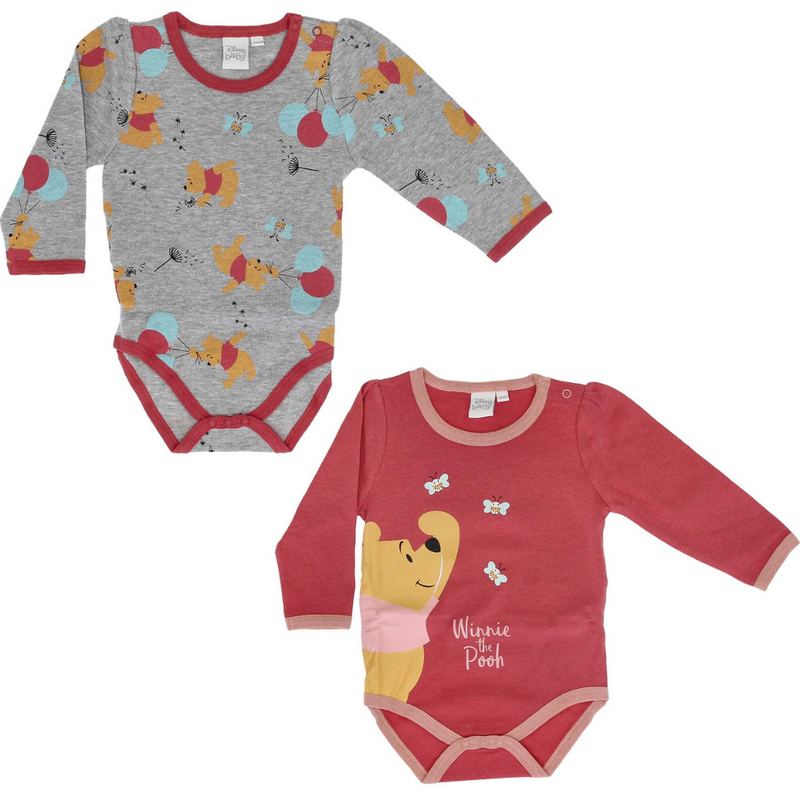 Disney Baby Winnie the Pooh Deep Red and Grey 2-Pack Bodysuits (3-12M)