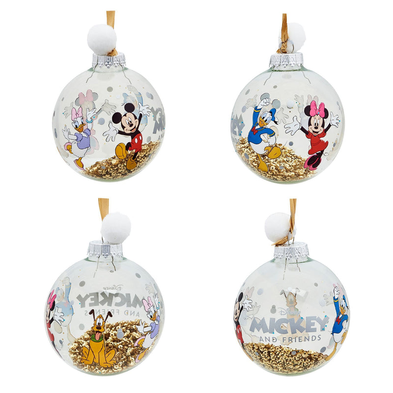 Disney Mickey & Friends Set of 7 Colourful Glitter Pom Pom Baubles in Gift Box