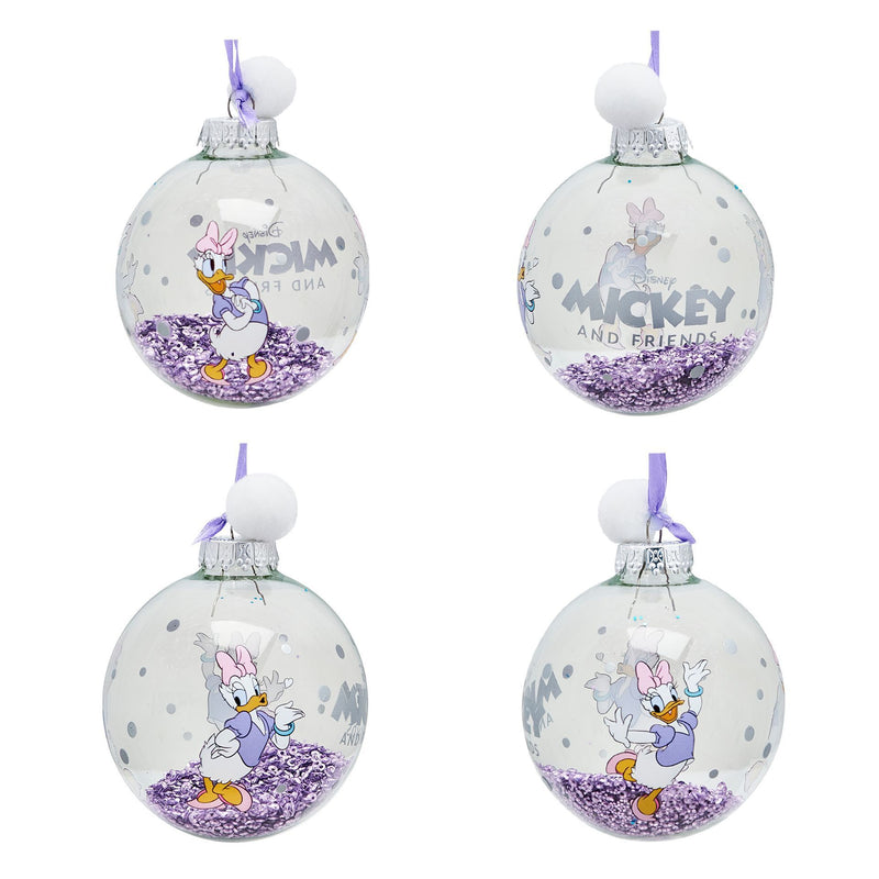 Disney Mickey & Friends Set of 7 Colourful Glitter Pom Pom Baubles in Gift Box