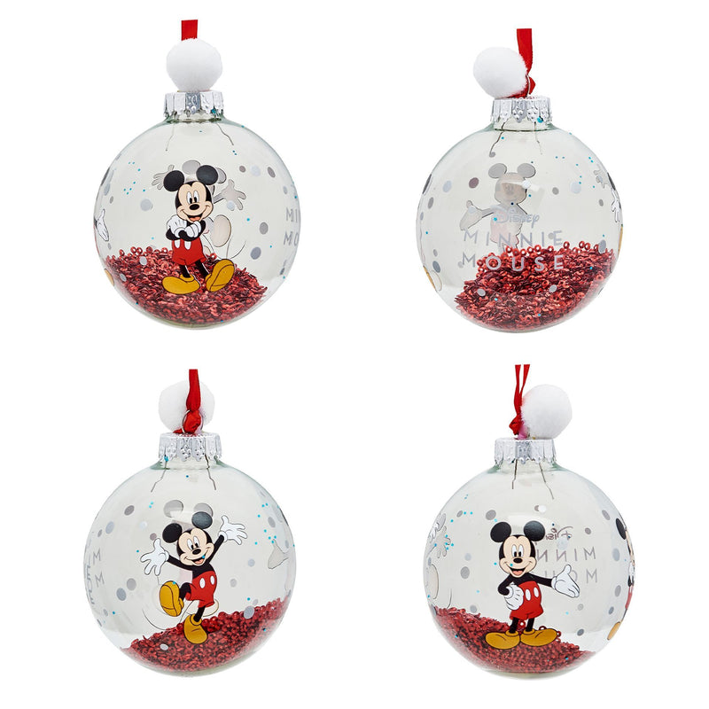 Disney Mickey & Friends Set of 7 Colourful Glitter Pom Pom Baubles in Gift Box