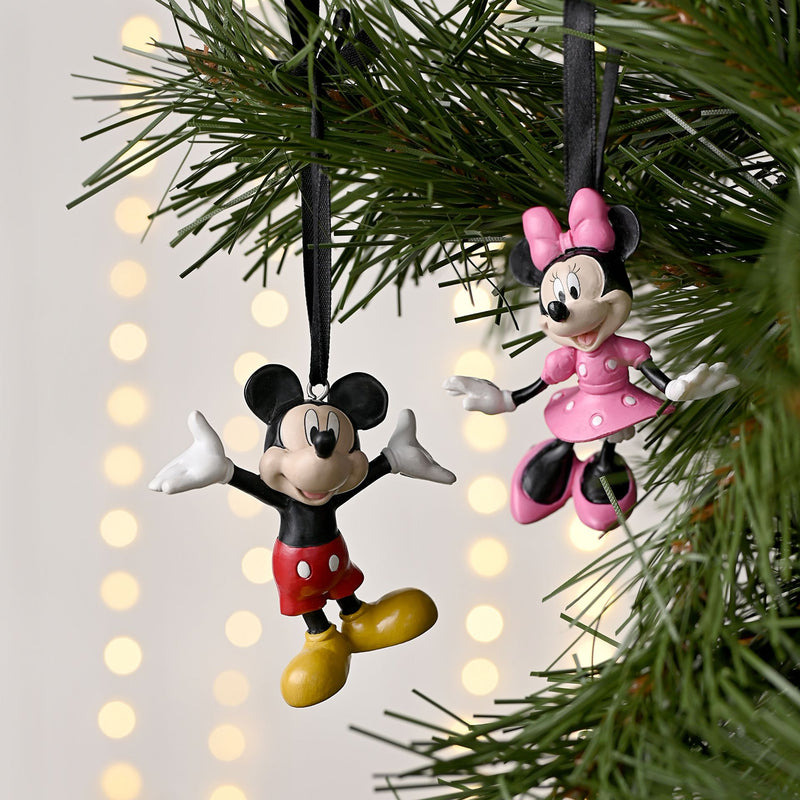 Disney Mickey & Minnie Mouse Small Resin Christmas Decorations - Set of 2