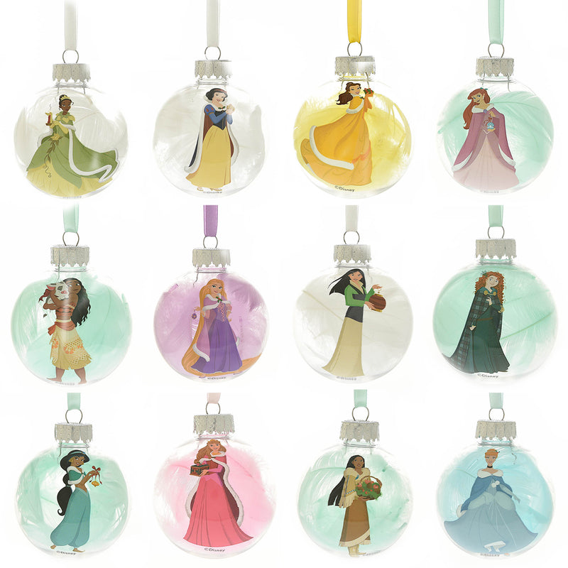 Disney Princesses Set of 12 Colourful Feather-Filled Baubles