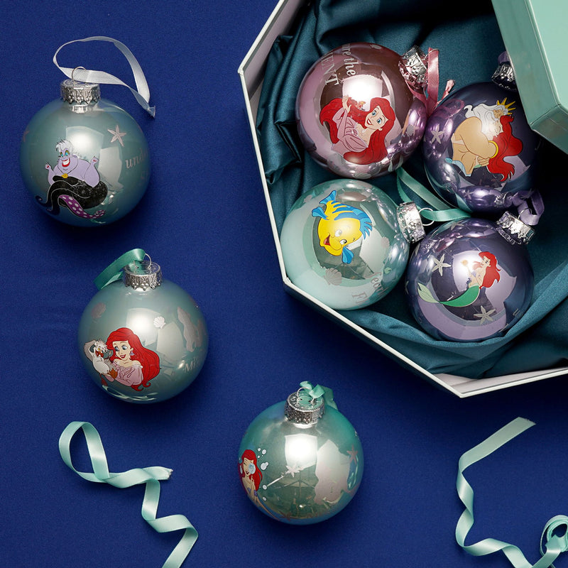 Disney The Little Mermaid Set of 7 Metallic-Style Pom Pom Baubles in Gift Box