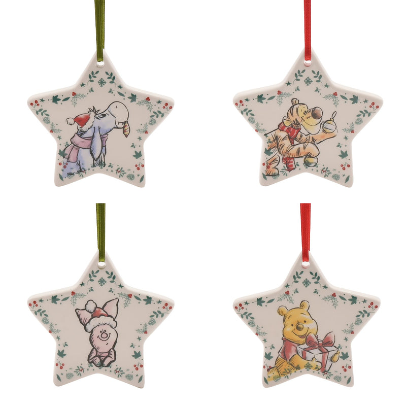 Disney Winnie the Pooh Set of 4 Ceramic Christmas Decorations