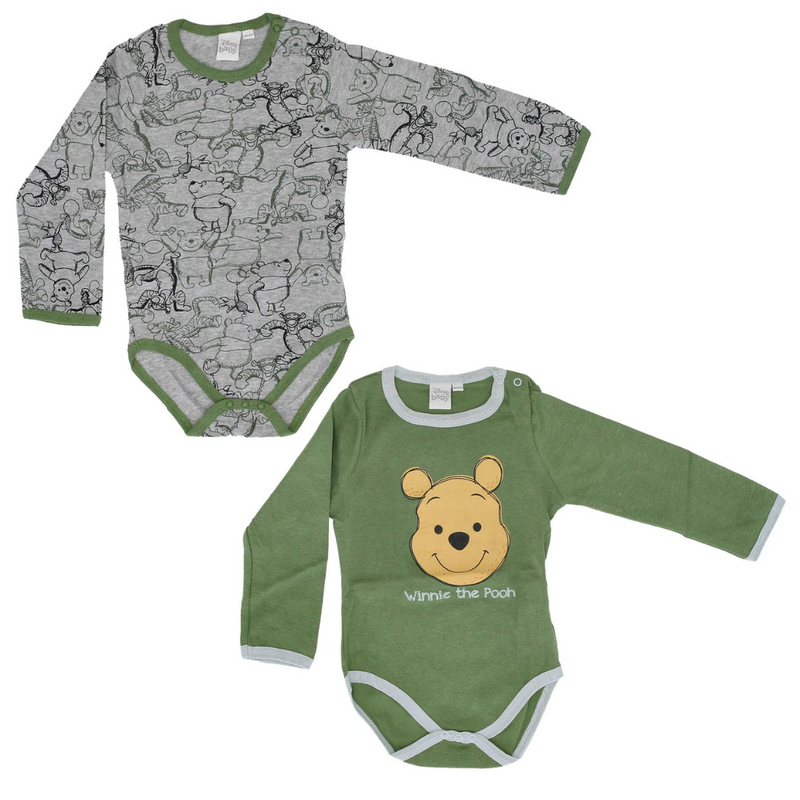 Disney Baby Winnie the Pooh Grey and Green 2-Pack Bodysuits (3-12M)