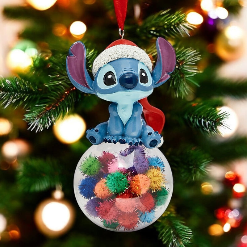 Disney Stitch on a Bauble Pom Pom Hanging Resin Christmas Decoration