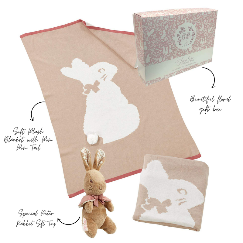 Flopsy Bunny Signature Knitted Blanket with Soft Toy and Luxury Gift Box