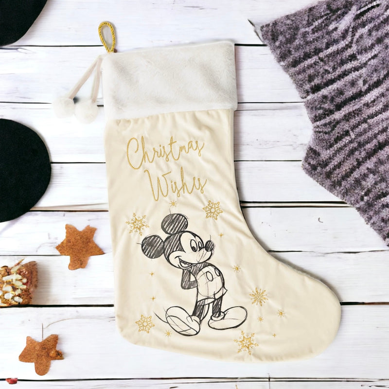 Disney Gold Velveteen Plush Christmas 'Christmas Wishes' Stocking - Mickey Mouse