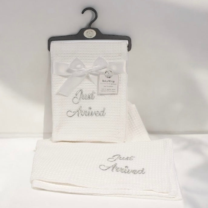 Baby 'Just Arrived' Cotton Waffle Wrap White Blanket