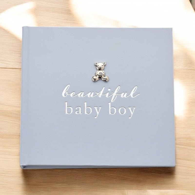 Bambino 'Beautiful Baby Boy' Blue Photo Album with Silver Teddy Decal