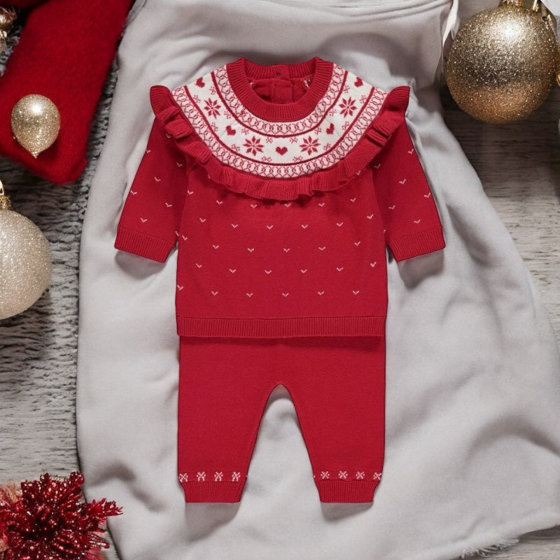 Baby Girls Red Fairisle Frilled Jumper and Leggings Outfit (12-18M)