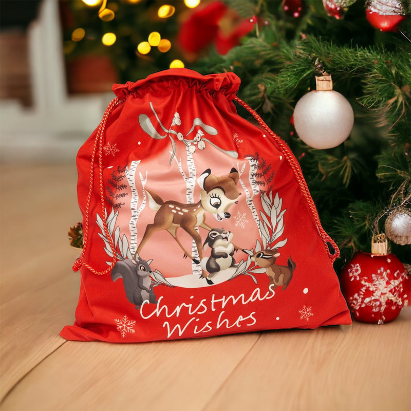 Disney Bambi 'Christmas Wishes' Velour Fabric Red Christmas Present Sack