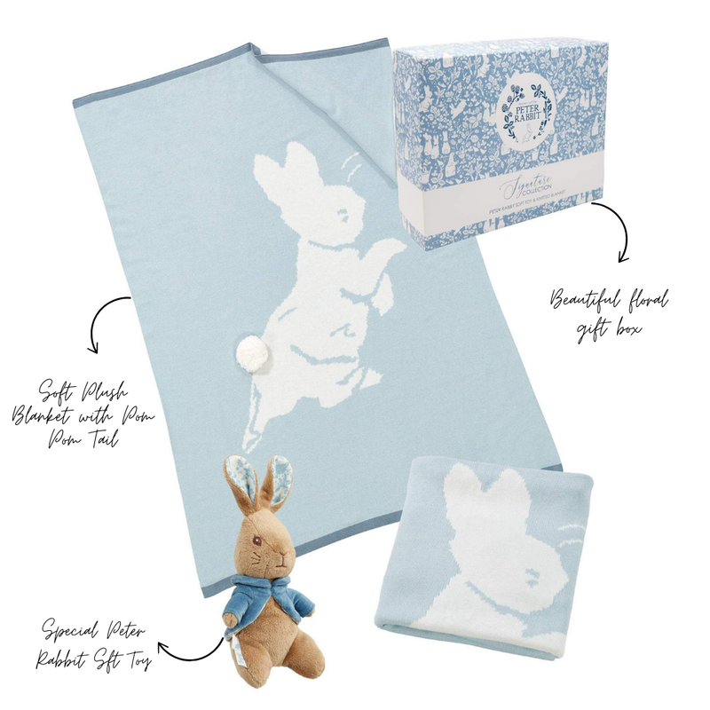 Peter Rabbit Signature Knitted Blanket with Soft Toy and Luxury Gift Box