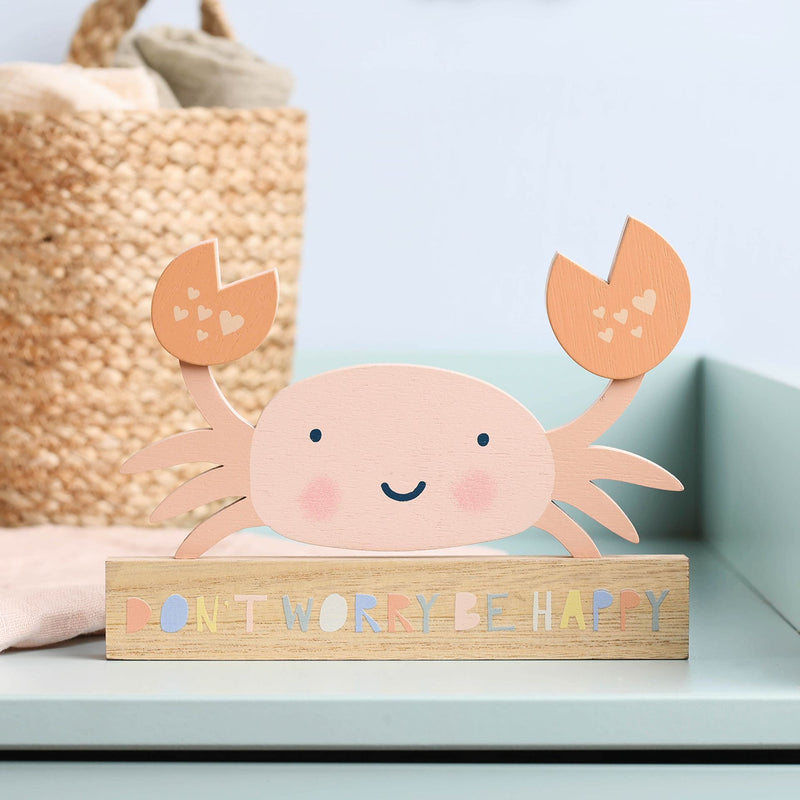 Petit Cheri 'Don't Worry Be Happy' Crab Mantel Plaque - 18cm