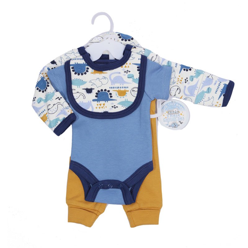 Premature Baby Dinosaur Blue & Mustard Cotton 5-Piece Set