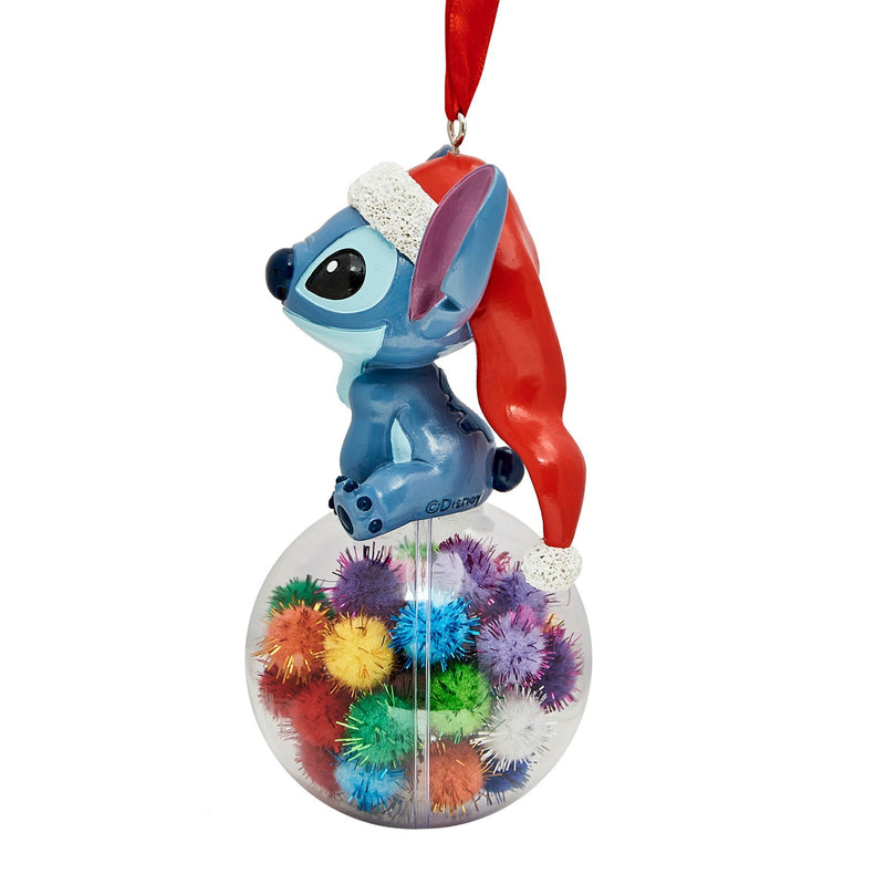 Disney Stitch on a Bauble Pom Pom Hanging Resin Christmas Decoration