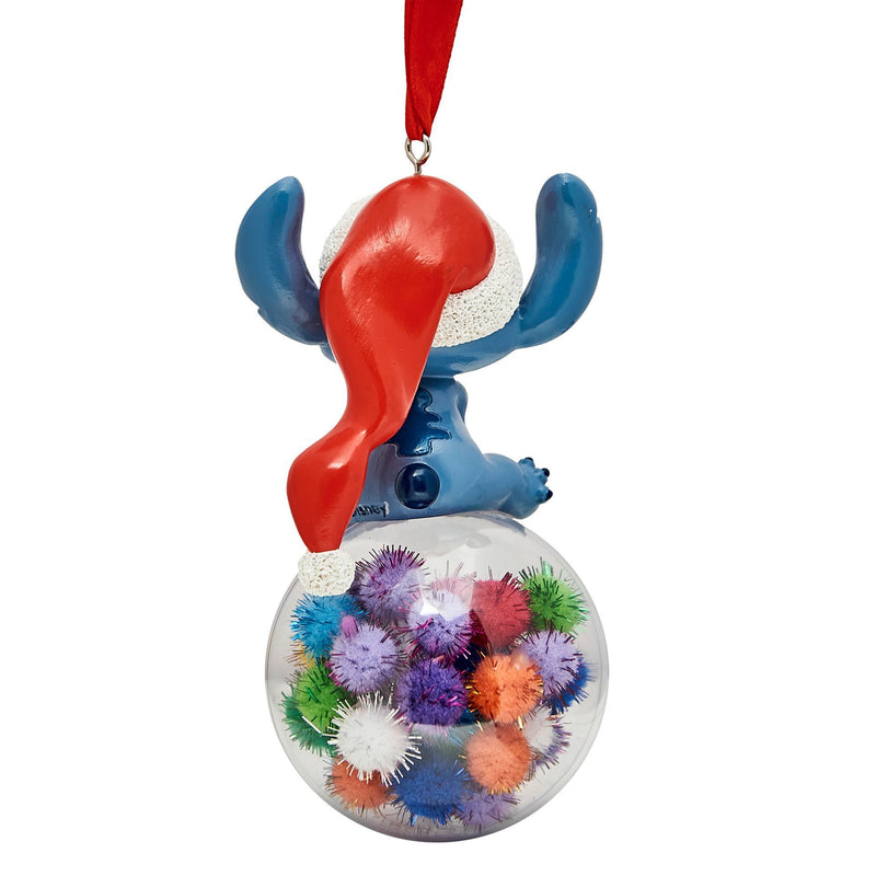 Disney Stitch on a Bauble Pom Pom Hanging Resin Christmas Decoration