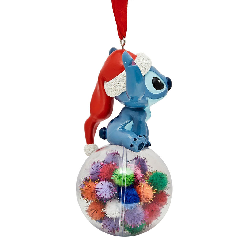 Disney Stitch on a Bauble Pom Pom Hanging Resin Christmas Decoration