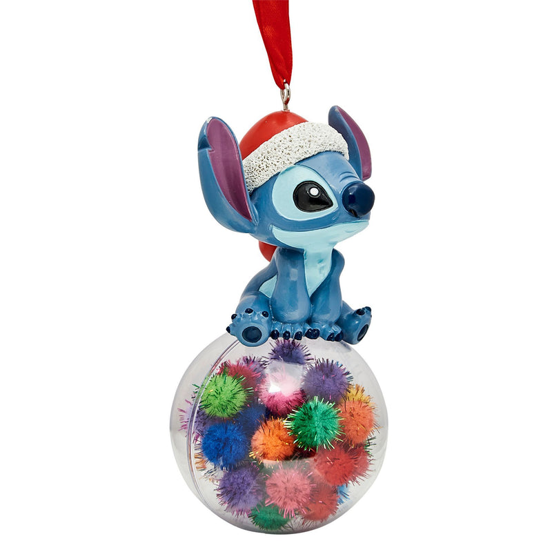 Disney Stitch on a Bauble Pom Pom Hanging Resin Christmas Decoration