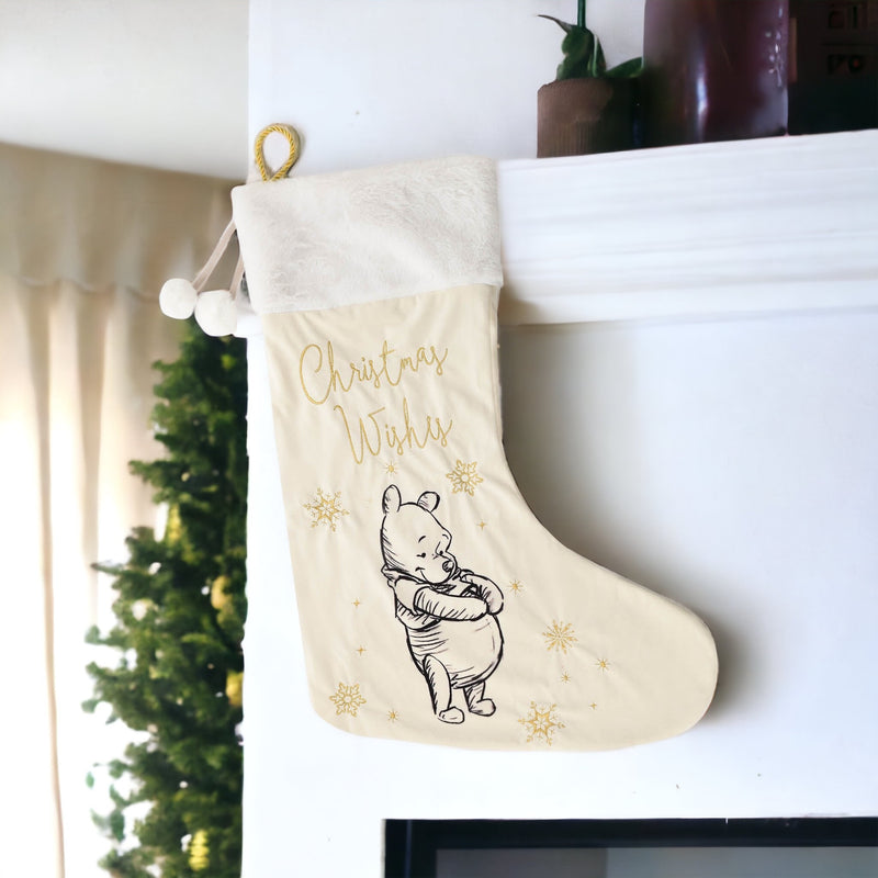 Disney Winnie the Pooh White & Gold Velveteen Plush Stocking