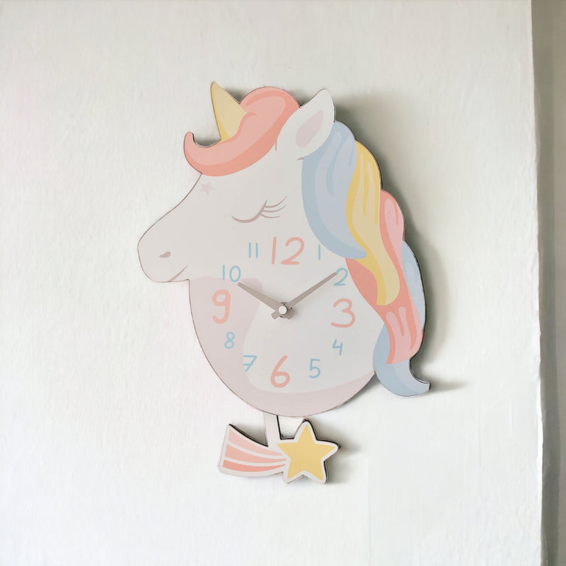 Hometime Wooden Unicorn Wall Clock with Pendulum