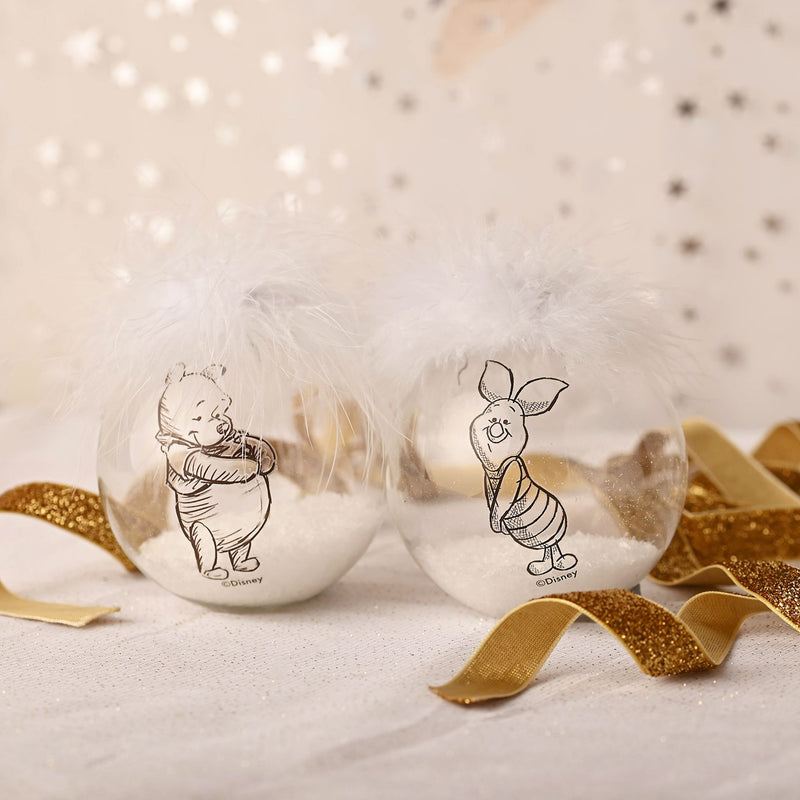 Disney Set of 2 Pooh & Piglet Feather Gift Boxed Baubles