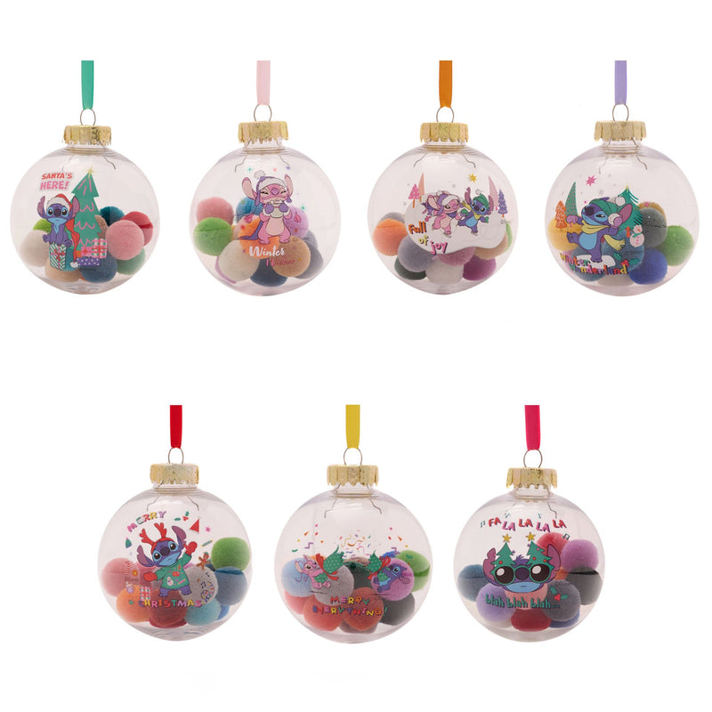 Disney Stitch Gift Boxed Set of 7 Baubles with Pom Poms