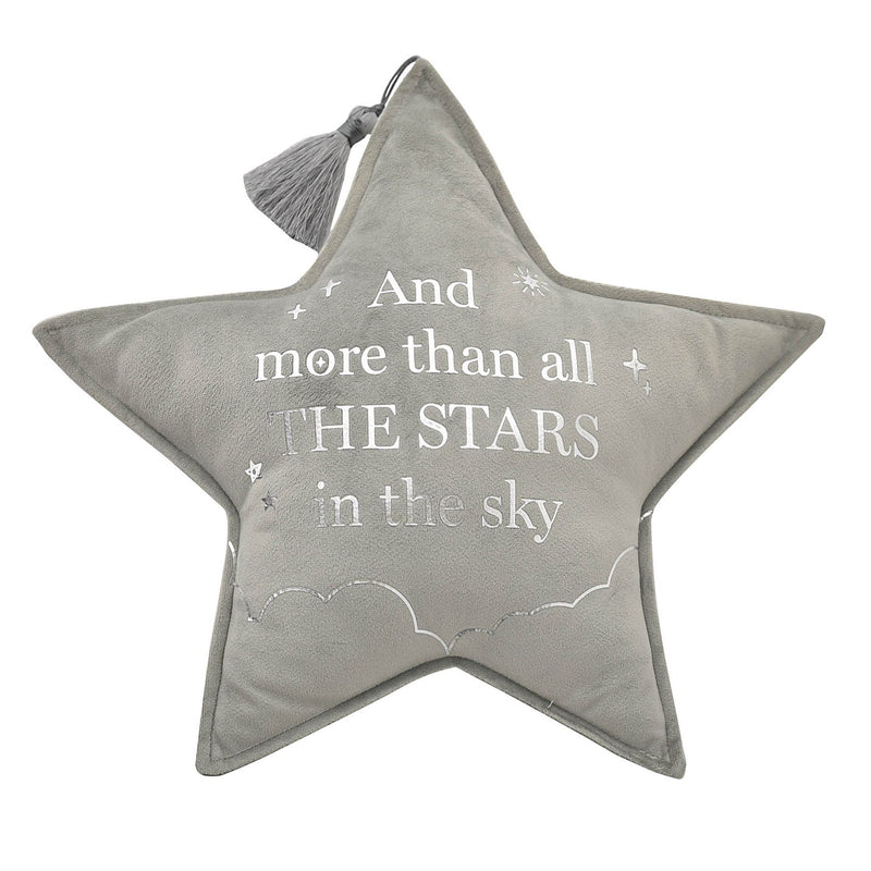 PRE-ORDER Bambino 'Love You' Grey Velvet Moon & Star Cushion Set - 32cm