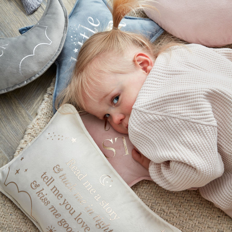 PRE-ORDER Bambino 'Love You' Grey Velvet Moon & Star Cushion Set - 32cm