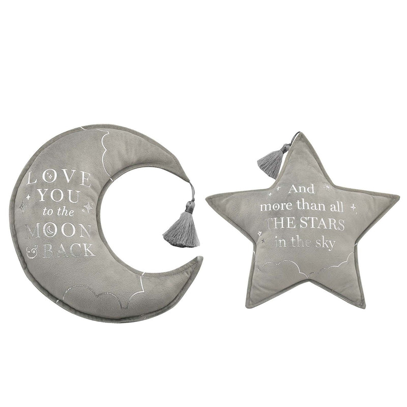 PRE-ORDER Bambino 'Love You' Grey Velvet Moon & Star Cushion Set - 32cm