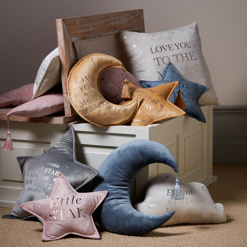 PRE-ORDER Bambino 'Love You' Mustard Velvet Moon & Star Cushion Set - 32cm