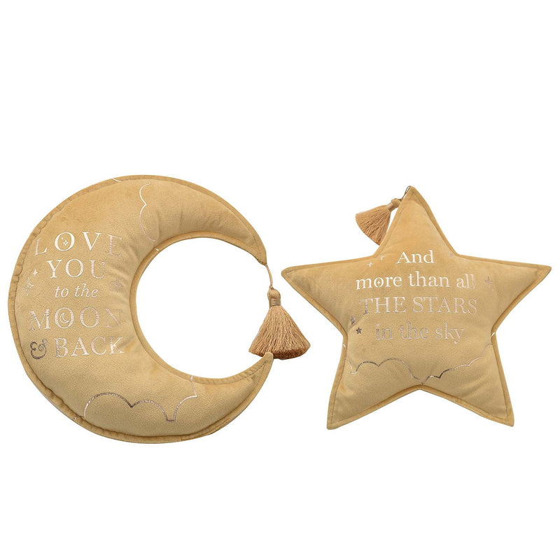 PRE-ORDER Bambino 'Love You' Mustard Velvet Moon & Star Cushion Set - 32cm