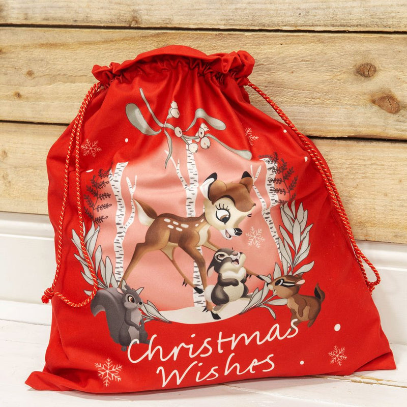 Disney Bambi 'Christmas Wishes' Velour Fabric Red Christmas Present Sack