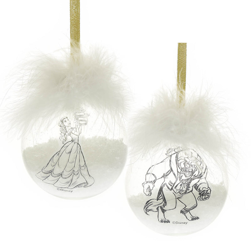 Disney Beauty & The Beast Set of 2 Feather Gift Boxed Baubles