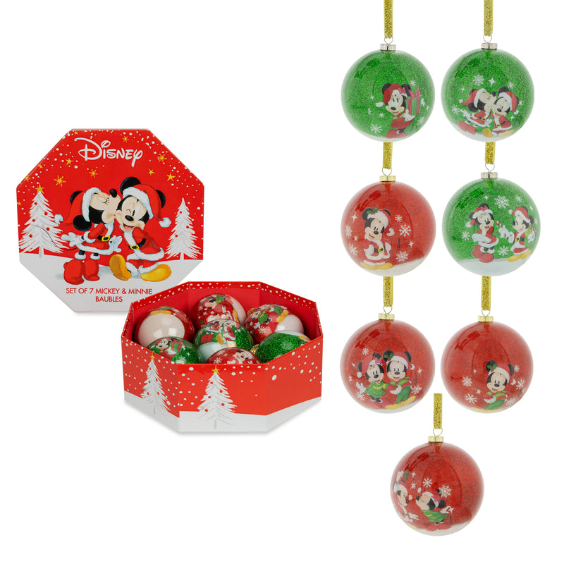 Disney Minnie & Mickey Set of 7 Baubles in Beautiful Gift Box