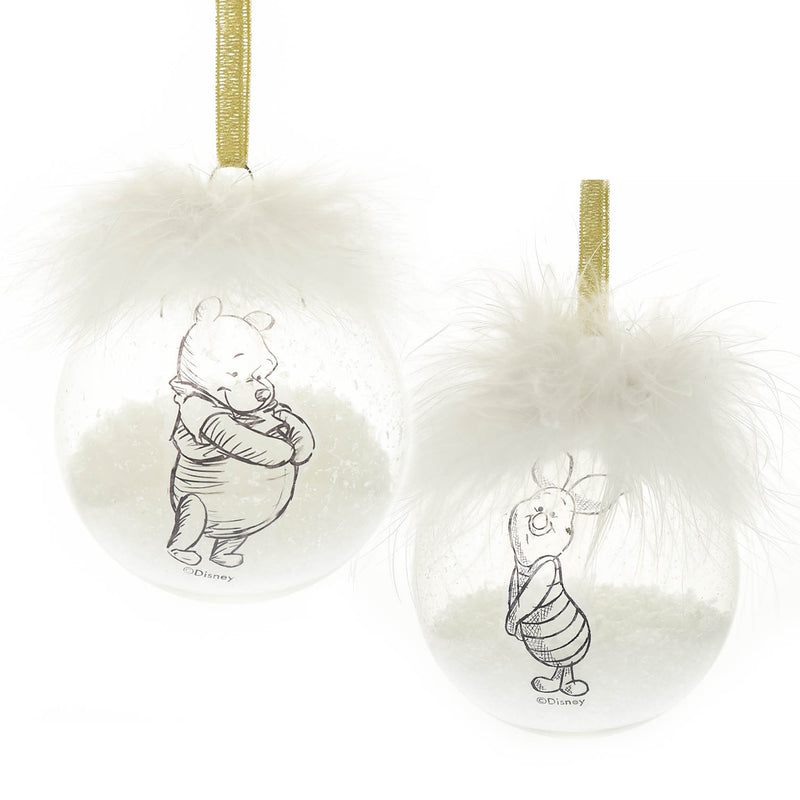 Disney Set of 2 Pooh & Piglet Feather Gift Boxed Baubles