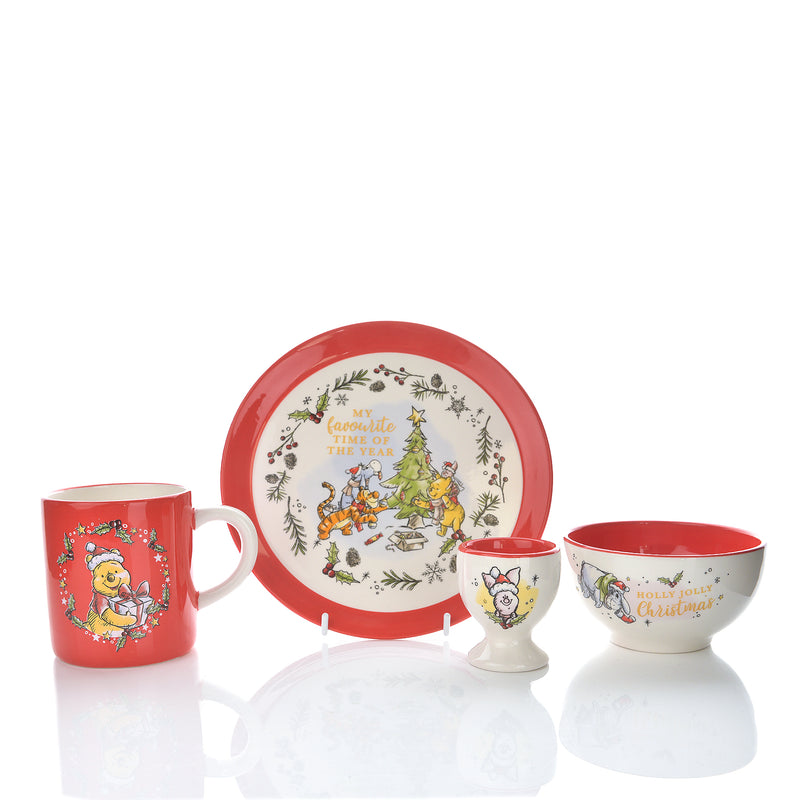 Disney Winnie the Pooh Christmas Ceramic 4 Piece Dining Set